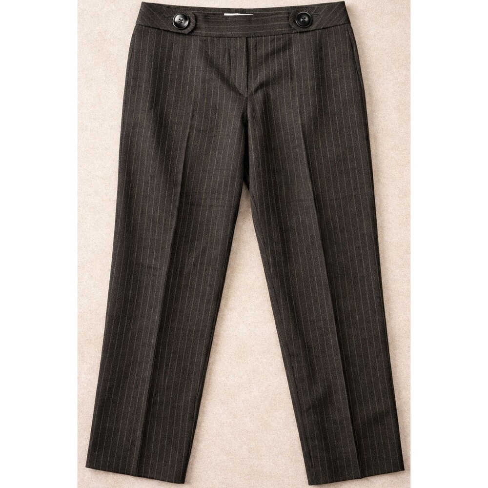 Chaus Linen Pants Womens 8P Brown Pinstripe Trouser NWT Wide Straight Leg